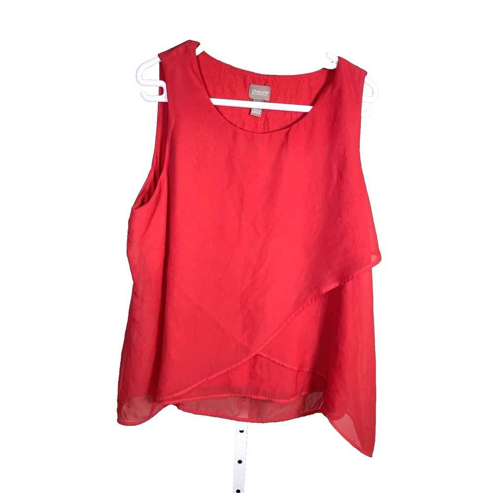 Chico's Tank Top Blouse 3 XL 16 Red Layered Office Career Shirt Resortwear Beach